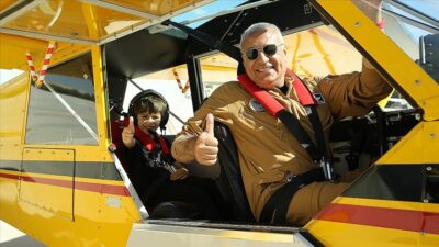 Professional aerobatic pilot Ali İsmet Öztürk, 60, is preparing for
